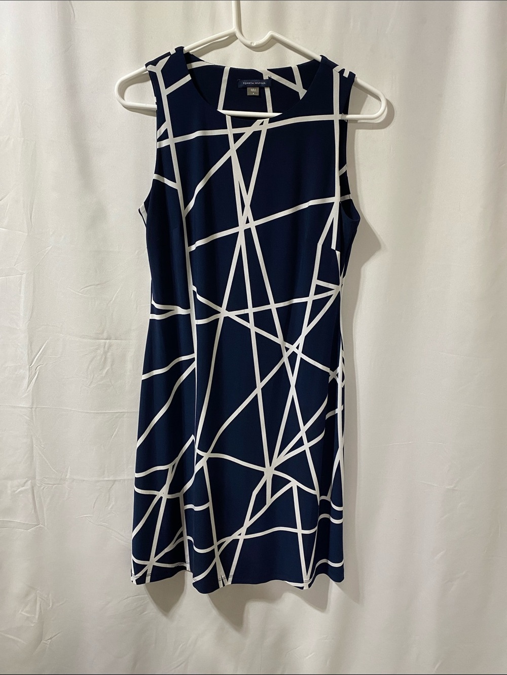 Tommy Hilfiger Navy and White Geometric Sleeveless Mini Dress